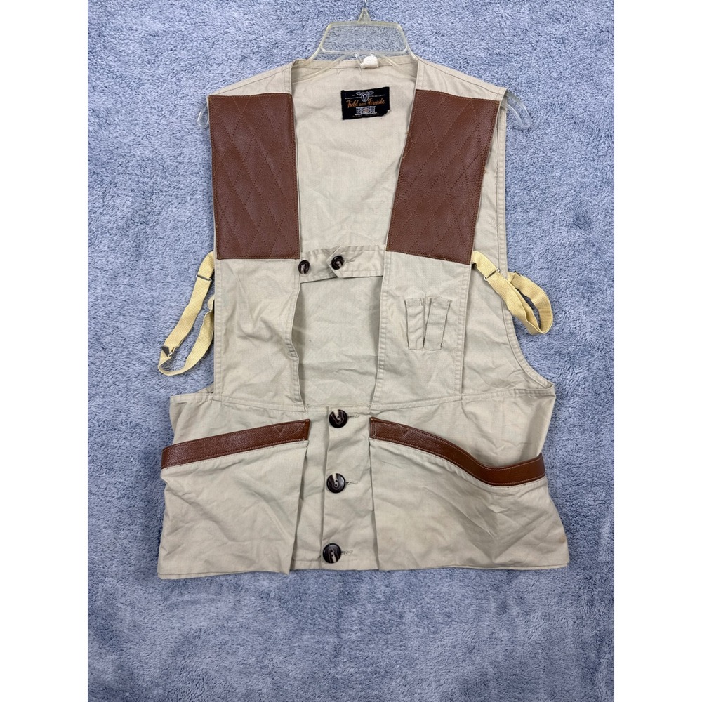 Field and Fireside Mens XS Tan Hunting Vest Quilted Faux Leather Pockets USA